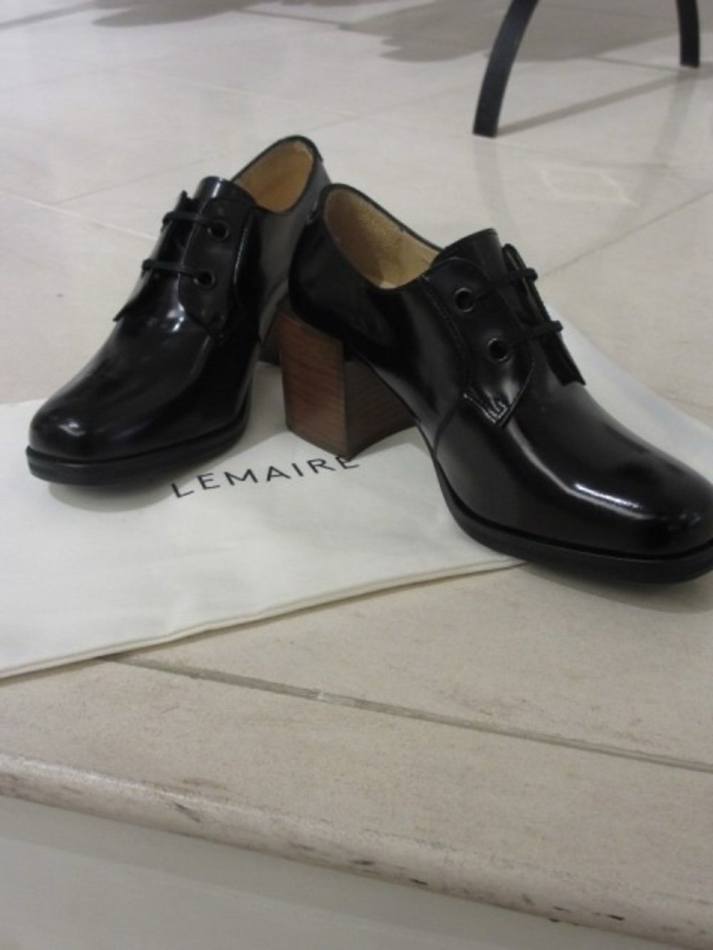 Lemaire Black Derby Leather Block Heels Lace-Up Oxford Shoes Classic Luxury | 39 - Picture 1 of 7